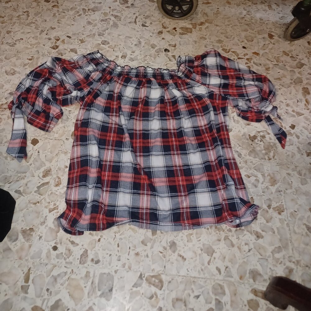 Always Indigo Women's Blouse 3X Red Plaid